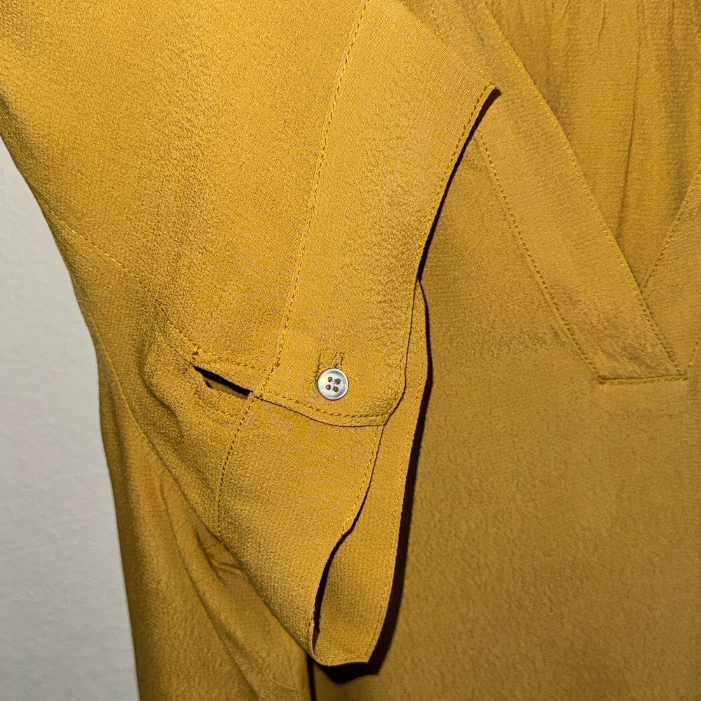 J. Crew Mustard Yellow Short Sleeve V-Neck Blouse - Picture 3 of 4